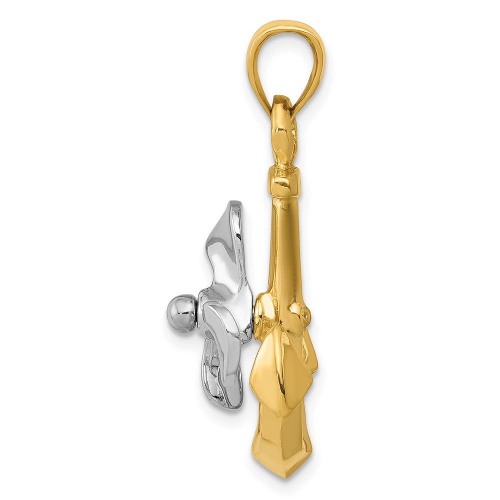 14k Two-tone Gold 3-D Anchor w/Moveable Propeller Pendant