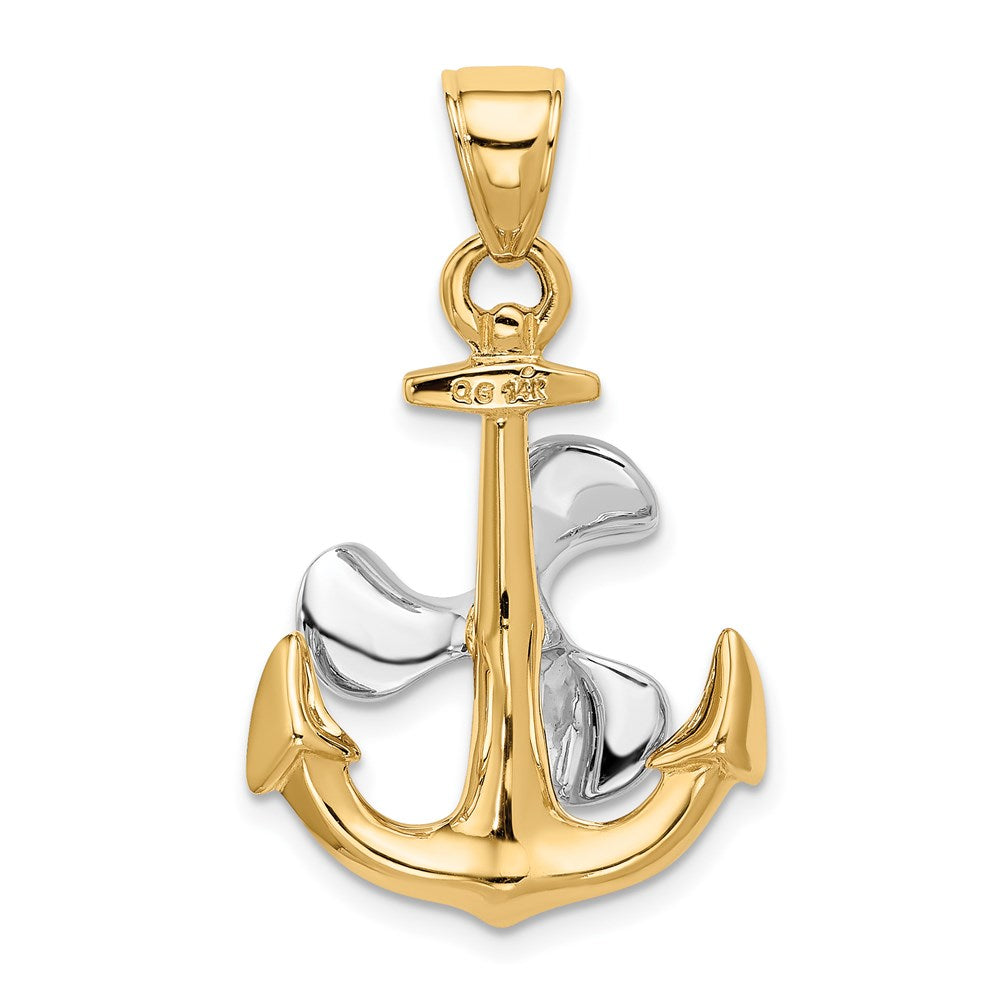 14k Two-tone Gold 3-D Anchor w/Moveable Propeller Pendant
