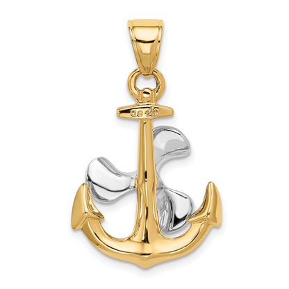 14k Two-tone Gold 3-D Anchor w/Moveable Propeller Pendant