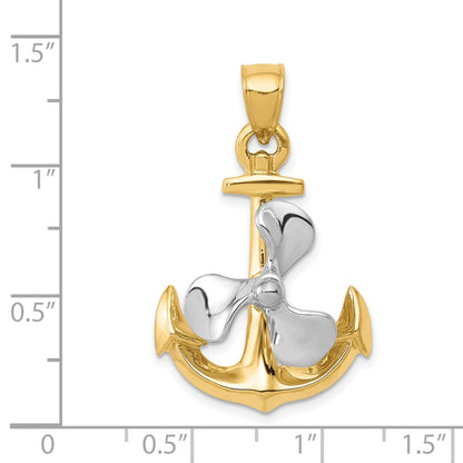 14k Two-tone Gold 3-D Anchor w/Moveable Propeller Pendant