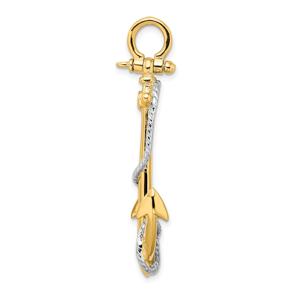 14k Two-tone Gold 3-D Anchor with Entwined Rope Accent Pendant