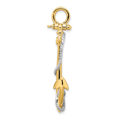 14k Two-tone Gold 3-D Anchor with Entwined Rope Accent Pendant