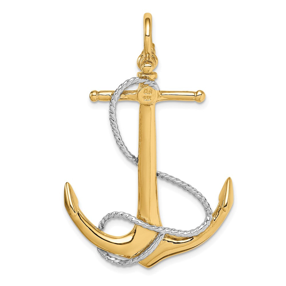 14k Two-tone Gold 3-D Anchor with Entwined Rope Accent Pendant