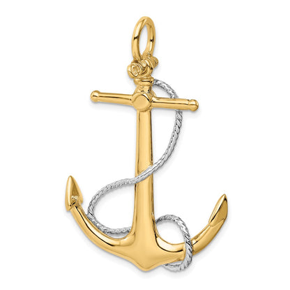 14k Two-tone Gold 3-D Anchor with Entwined Rope Accent Pendant