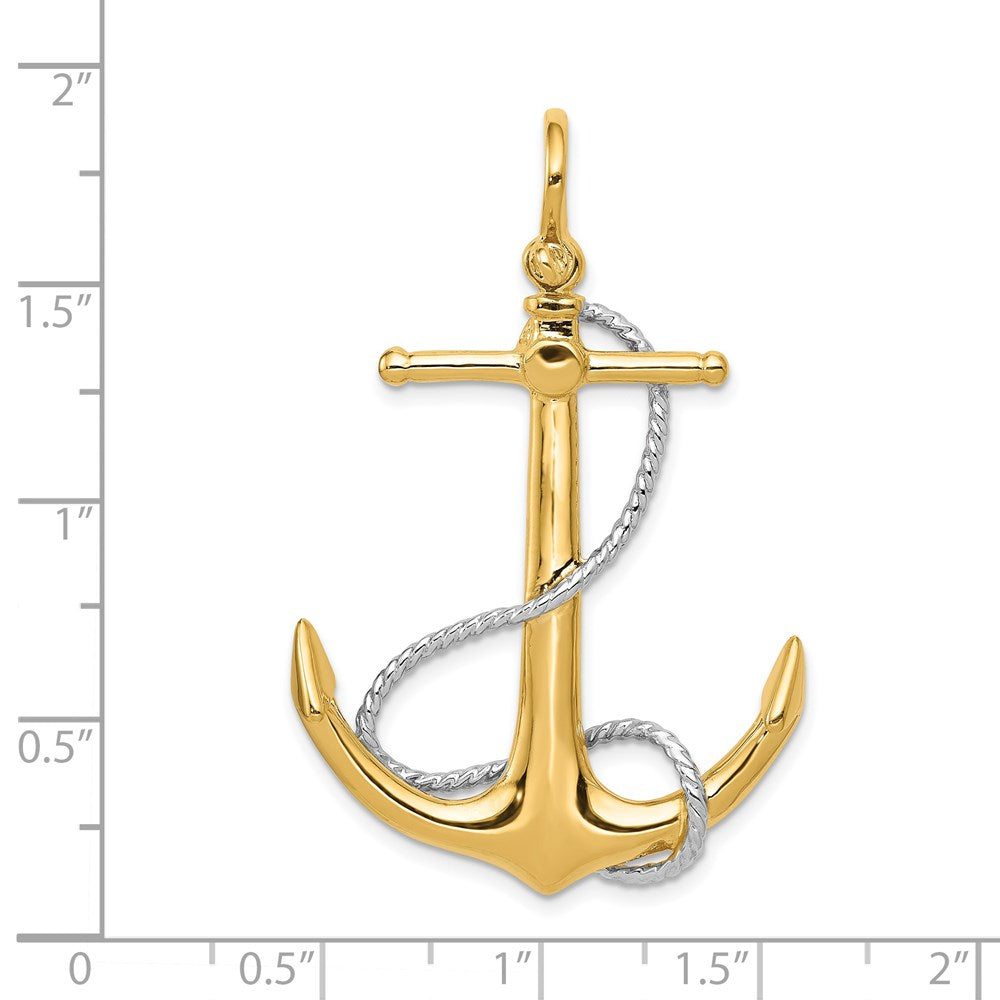 14k Two-tone Gold 3-D Anchor with Entwined Rope Accent Pendant
