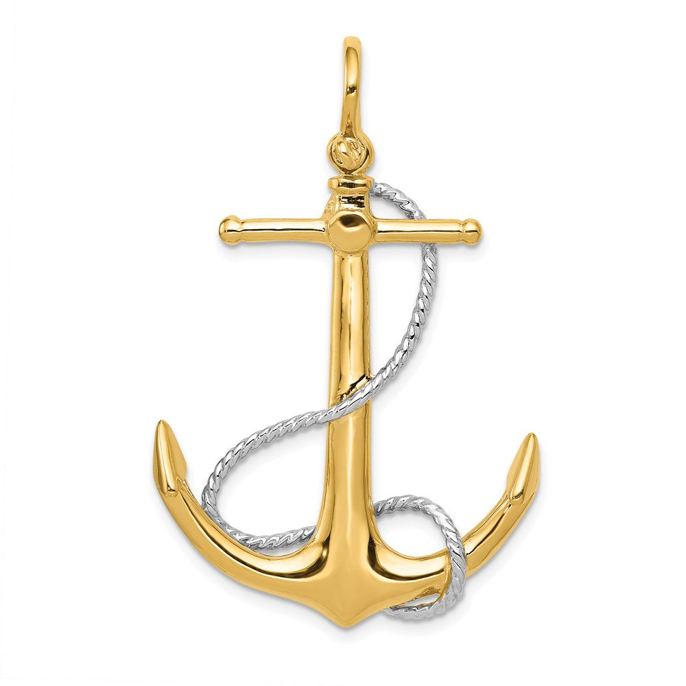 14k Two-tone Gold 3-D Anchor with Entwined Rope Accent Pendant