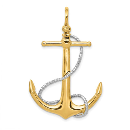 14k Two-tone Gold 3-D Anchor with Entwined Rope Accent Pendant