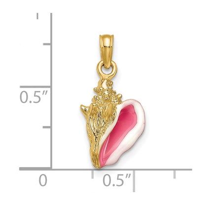 14k Yellow Gold Enameled 3-D Conch Shell Pendant