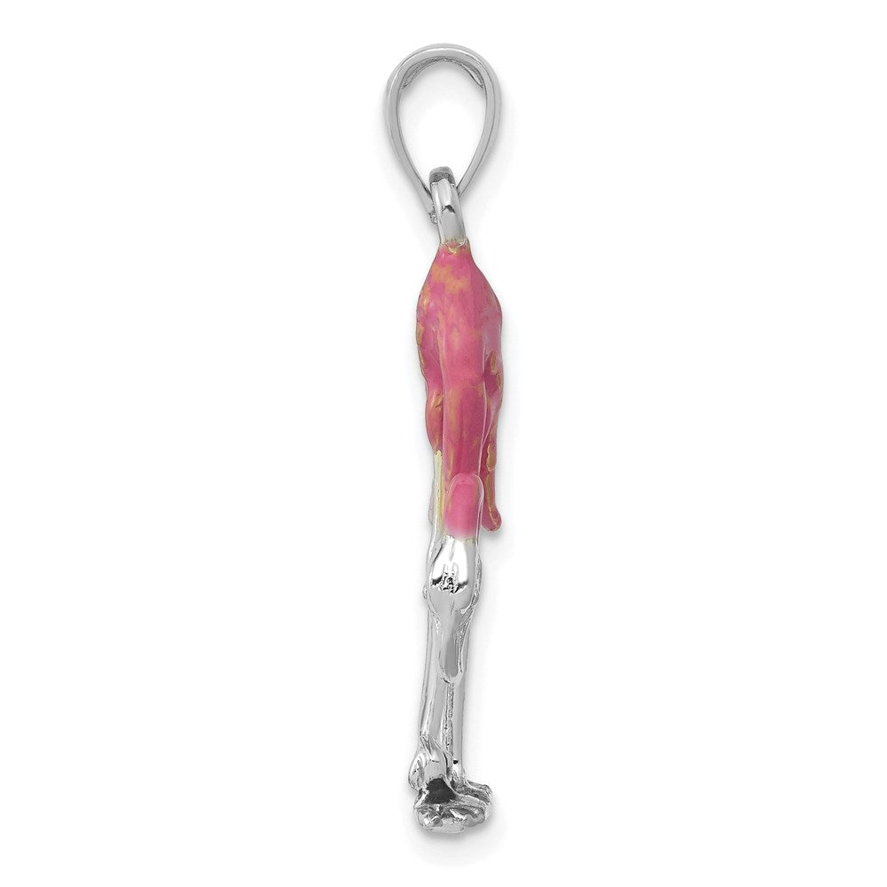 14k White Gold Enameled 3-D Pink Flamingo Pendant