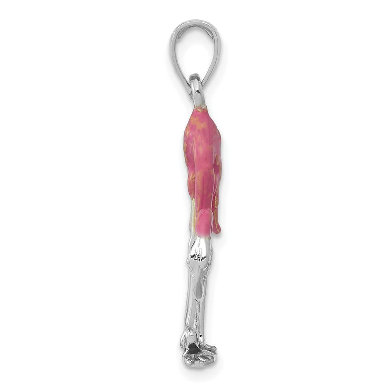 14k White Gold Enameled 3-D Pink Flamingo Pendant
