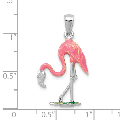 14k White Gold Enameled 3-D Pink Flamingo Pendant