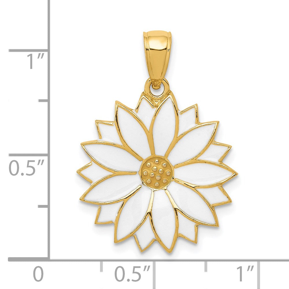 14k Yellow Gold Enameled White Daisy Flower Pendant