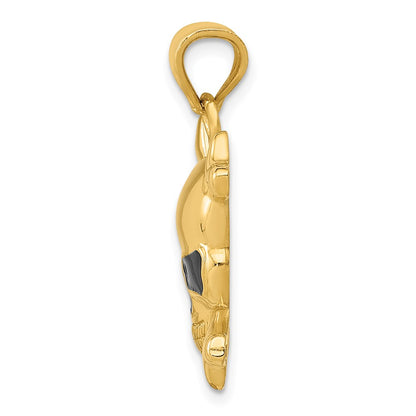 14k Yellow Gold Enameled Skull Pendant