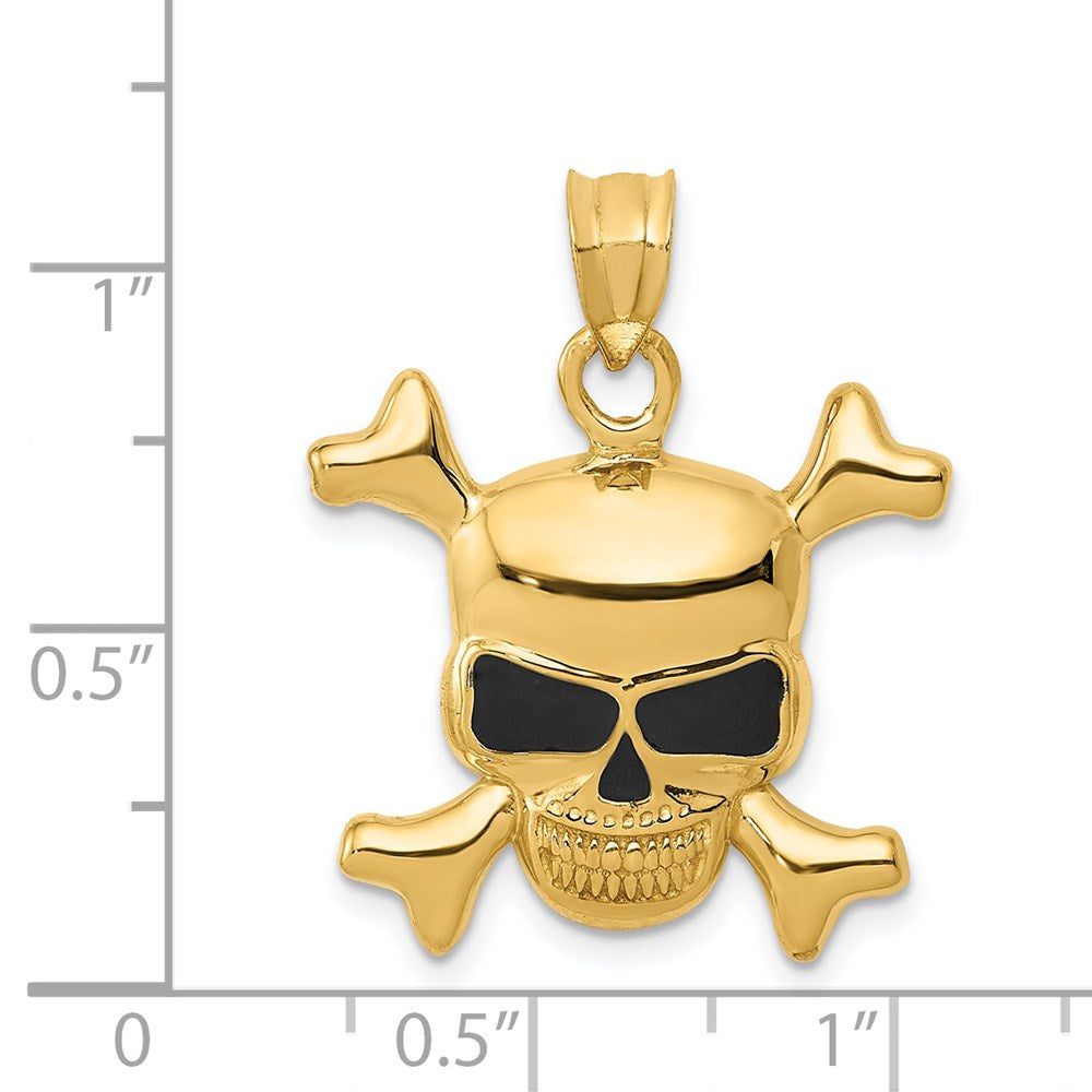 14k Yellow Gold Enameled Skull Pendant