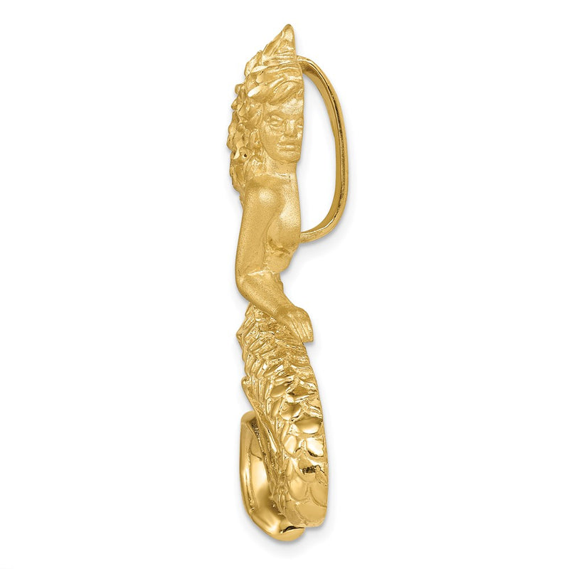 14k Yellow Gold Polished & Satin Diamond-cut Mermaid Slide