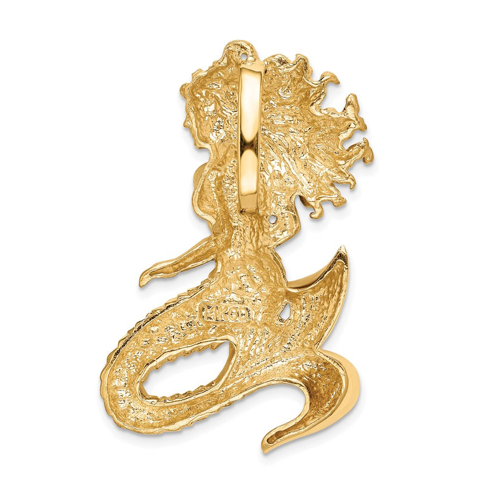 14k Yellow Gold Polished & Satin Diamond-cut Mermaid Slide