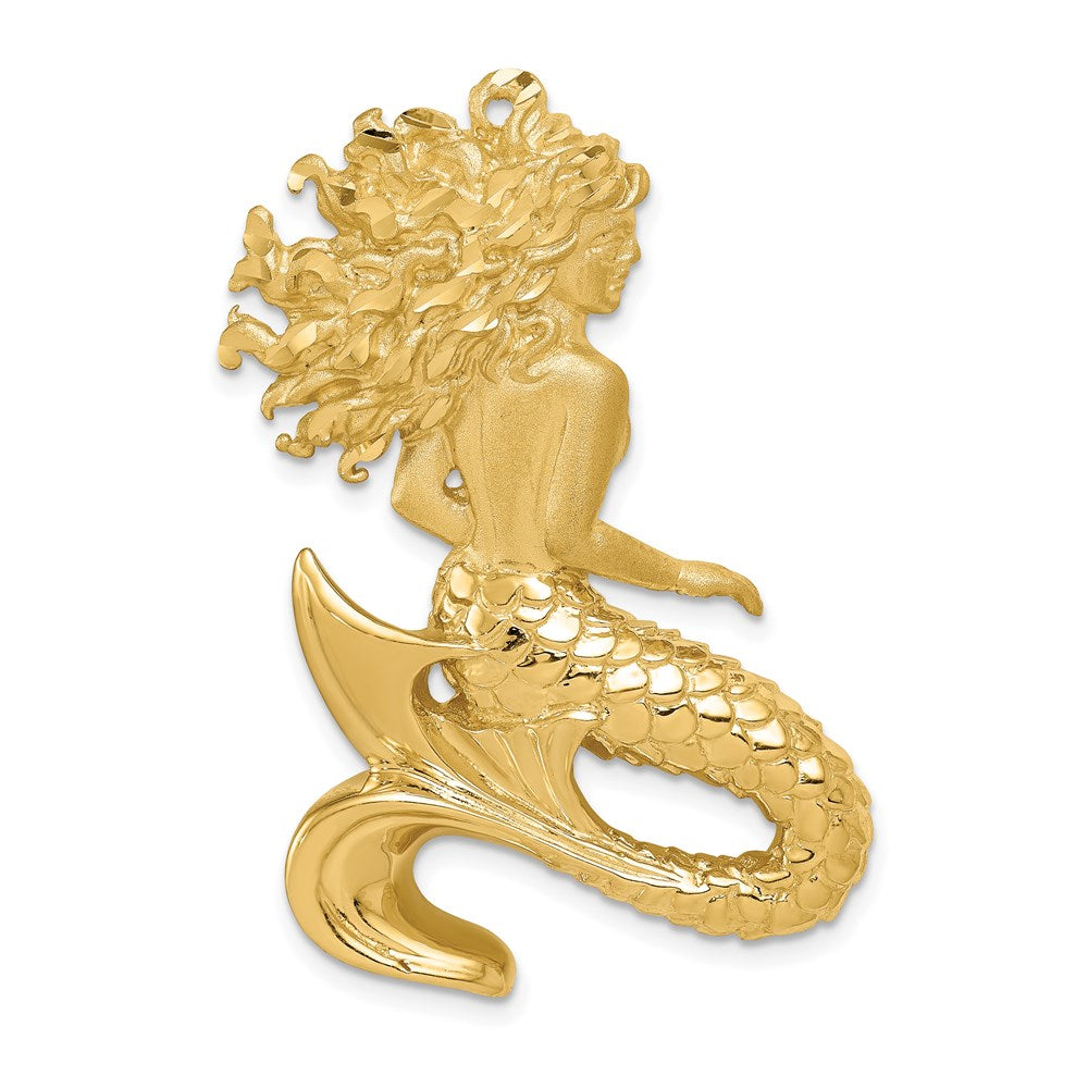 14k Yellow Gold Polished & Satin Diamond-cut Mermaid Slide