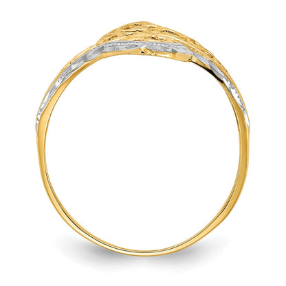 14k Yellow Gold w/Rhodium Diamond-Cut Heart Accent Bypass Ring