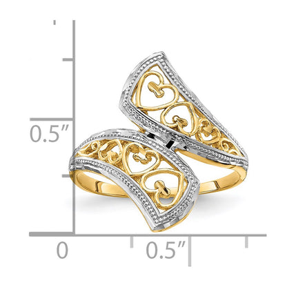 14k Yellow Gold w/Rhodium Diamond-Cut Heart Accent Bypass Ring