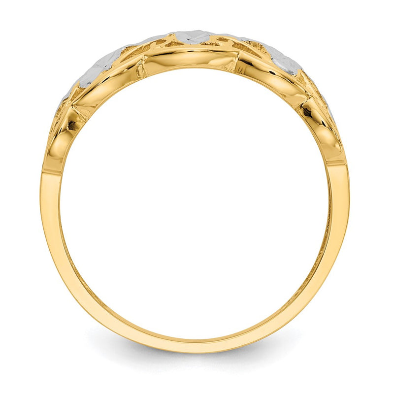 14K Yellow Gold Rhodium Diamond-cut Wave Ring