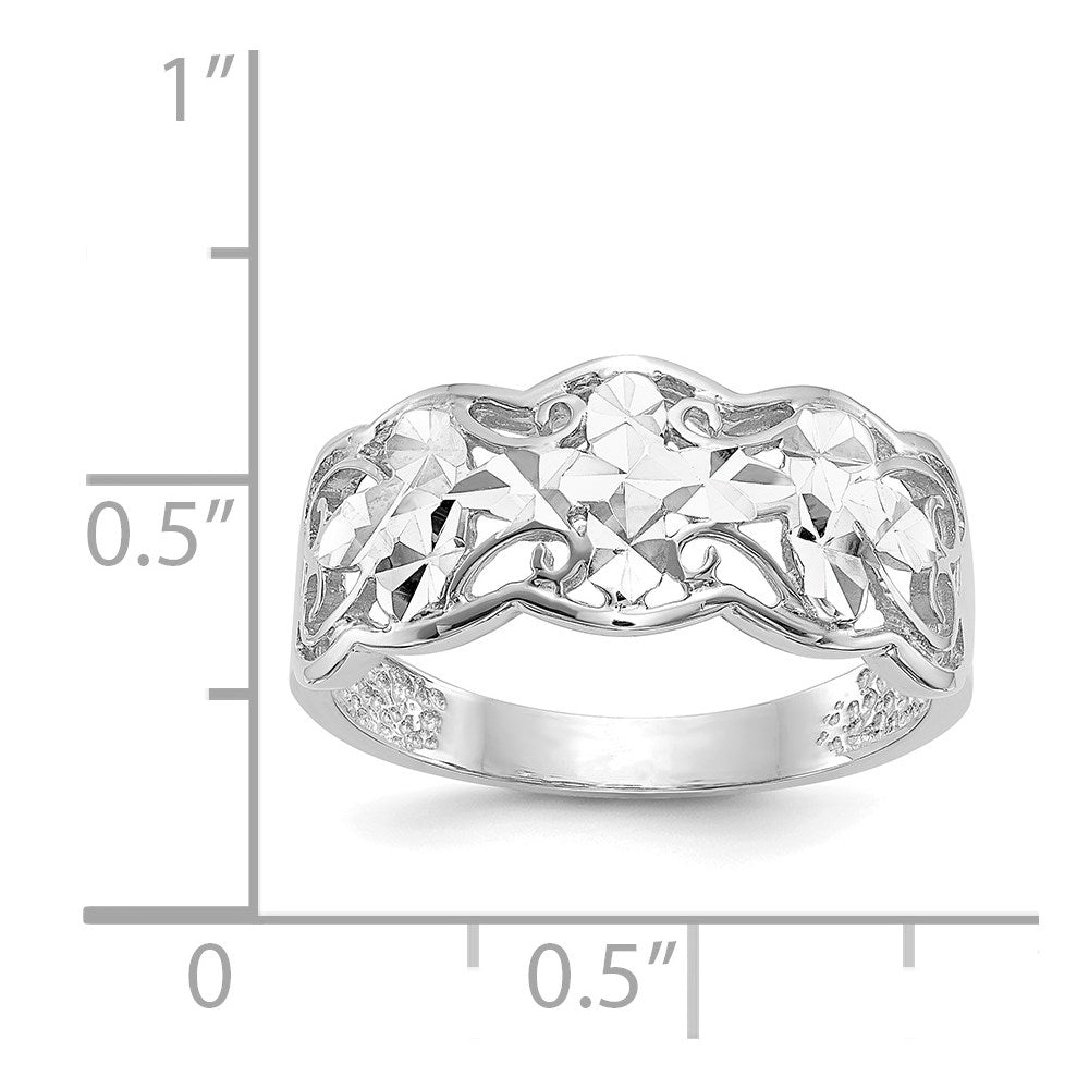 14k White Gold Diamond-cut Wave Ring