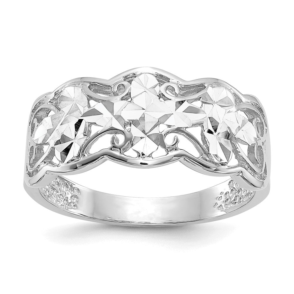 14k White Gold Diamond-cut Wave Ring