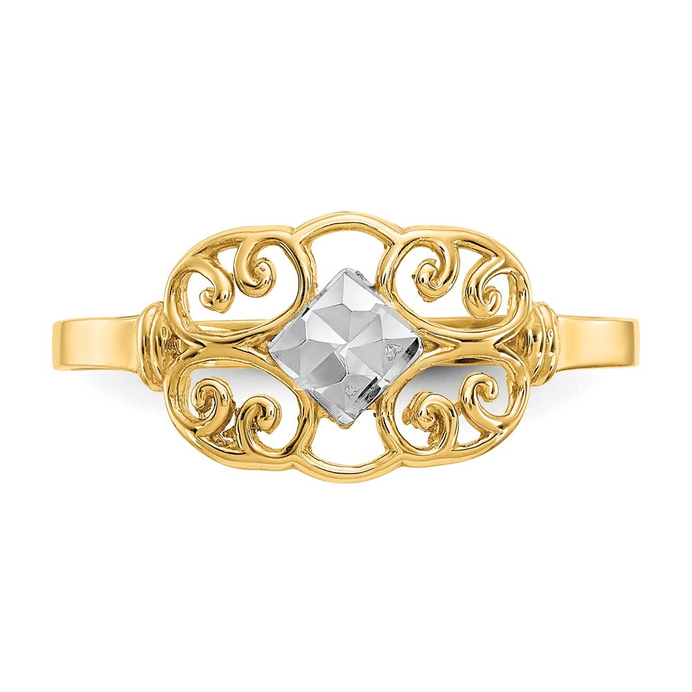 14k Yellow Gold w/Rhodium Filigree Ring