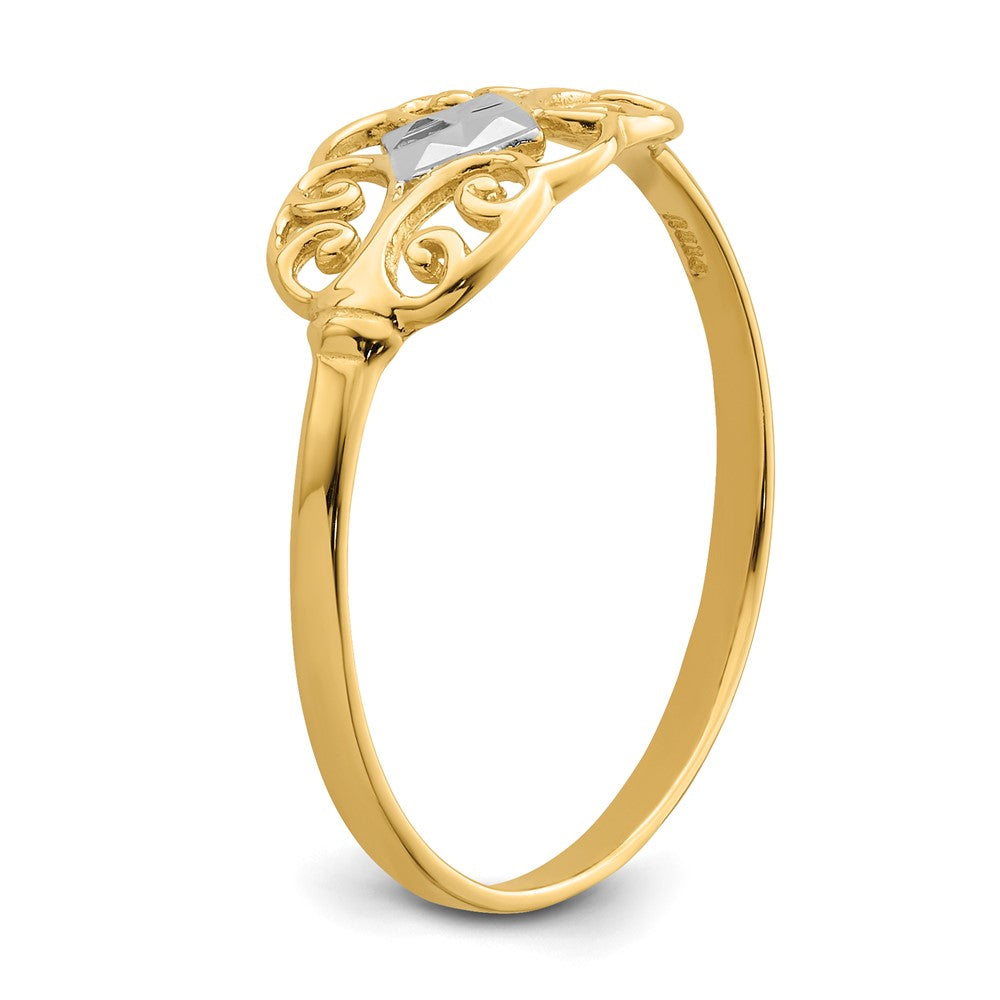 14k Yellow Gold w/Rhodium Filigree Ring