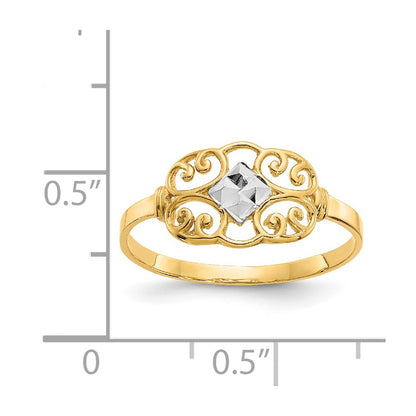 14k Yellow Gold w/Rhodium Filigree Ring