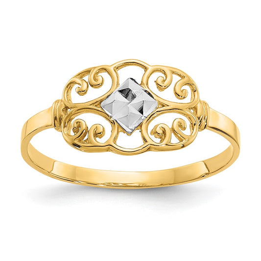 14k Yellow Gold w/Rhodium Filigree Ring
