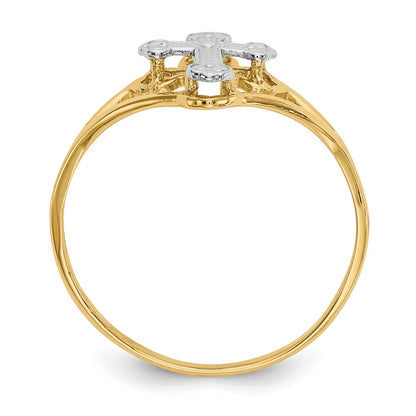 14k Yellow Gold w/Rhodium Cross Ring