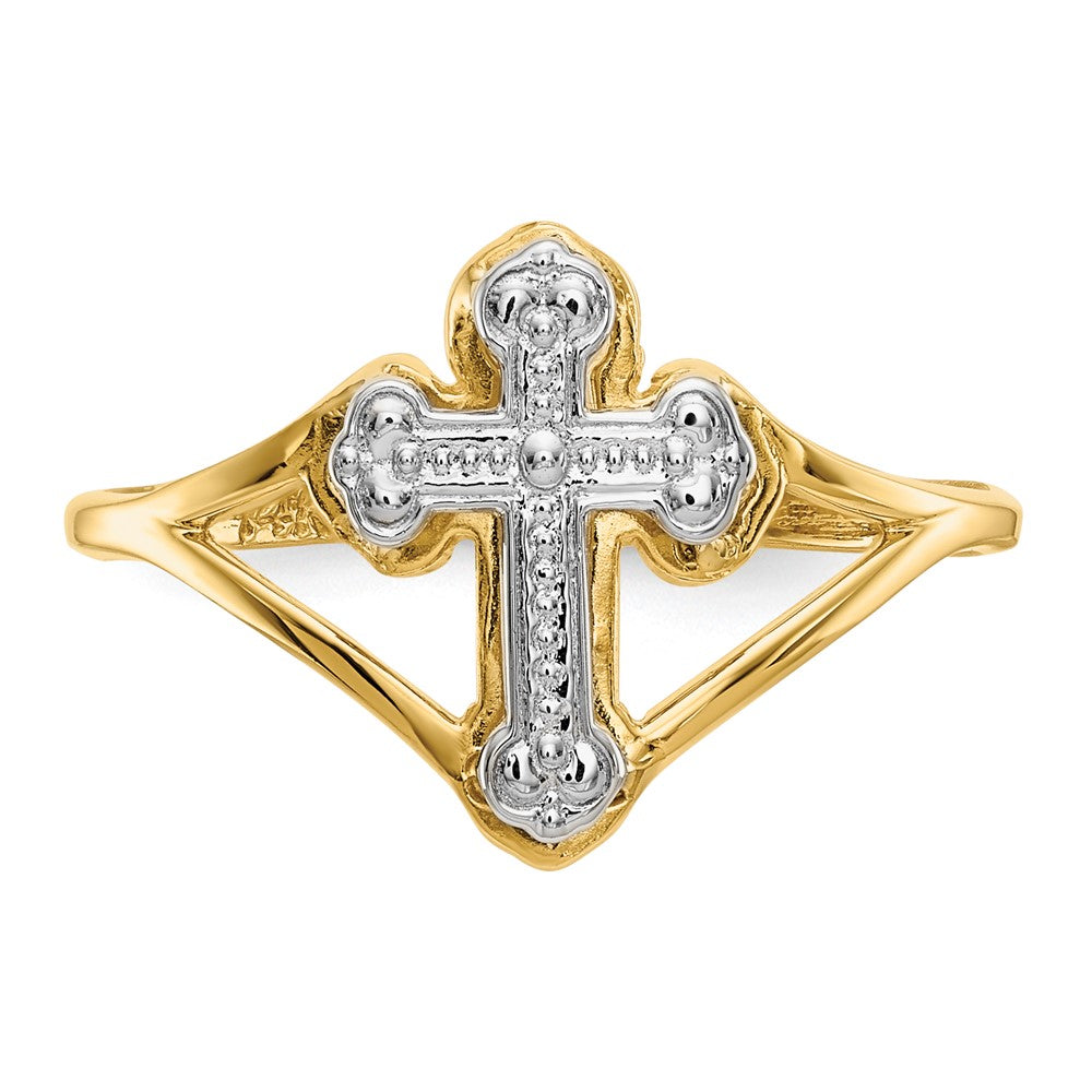 14k Yellow Gold w/Rhodium Cross Ring