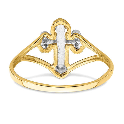 14k Yellow Gold w/Rhodium Cross Ring