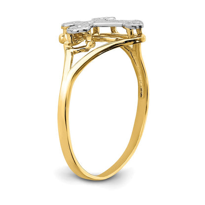 14k Yellow Gold w/Rhodium Cross Ring