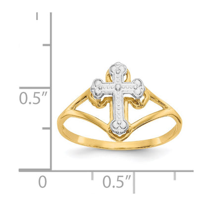 14k Yellow Gold w/Rhodium Cross Ring