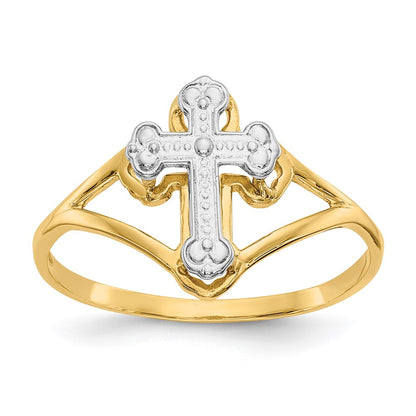 14k Yellow Gold w/Rhodium Cross Ring