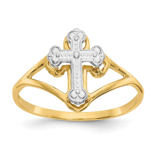 14k Yellow Gold w/Rhodium Cross Ring