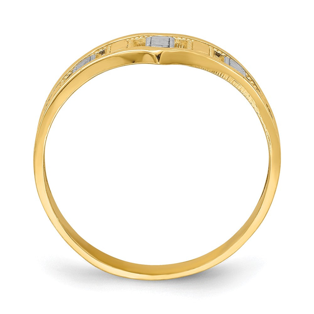 14k Yellow Gold w/Rhodium Chevron W/Diamond-Cut Stripes Ring