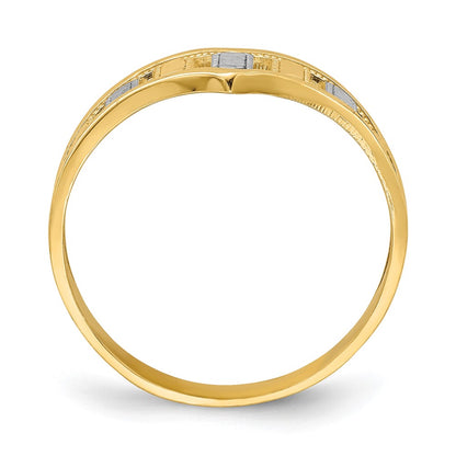 14k Yellow Gold w/Rhodium Chevron W/Diamond-Cut Stripes Ring