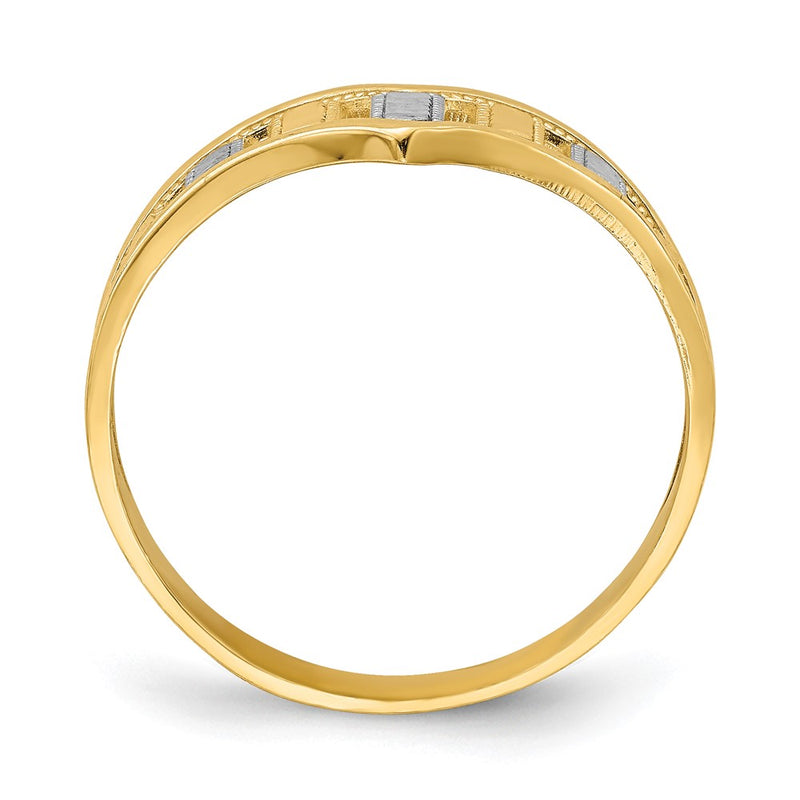 14k Yellow Gold w/Rhodium Chevron W/Diamond-Cut Stripes Ring
