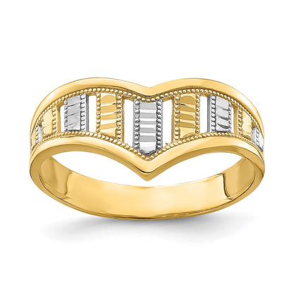 14k Yellow Gold w/Rhodium Chevron W/Diamond-Cut Stripes Ring