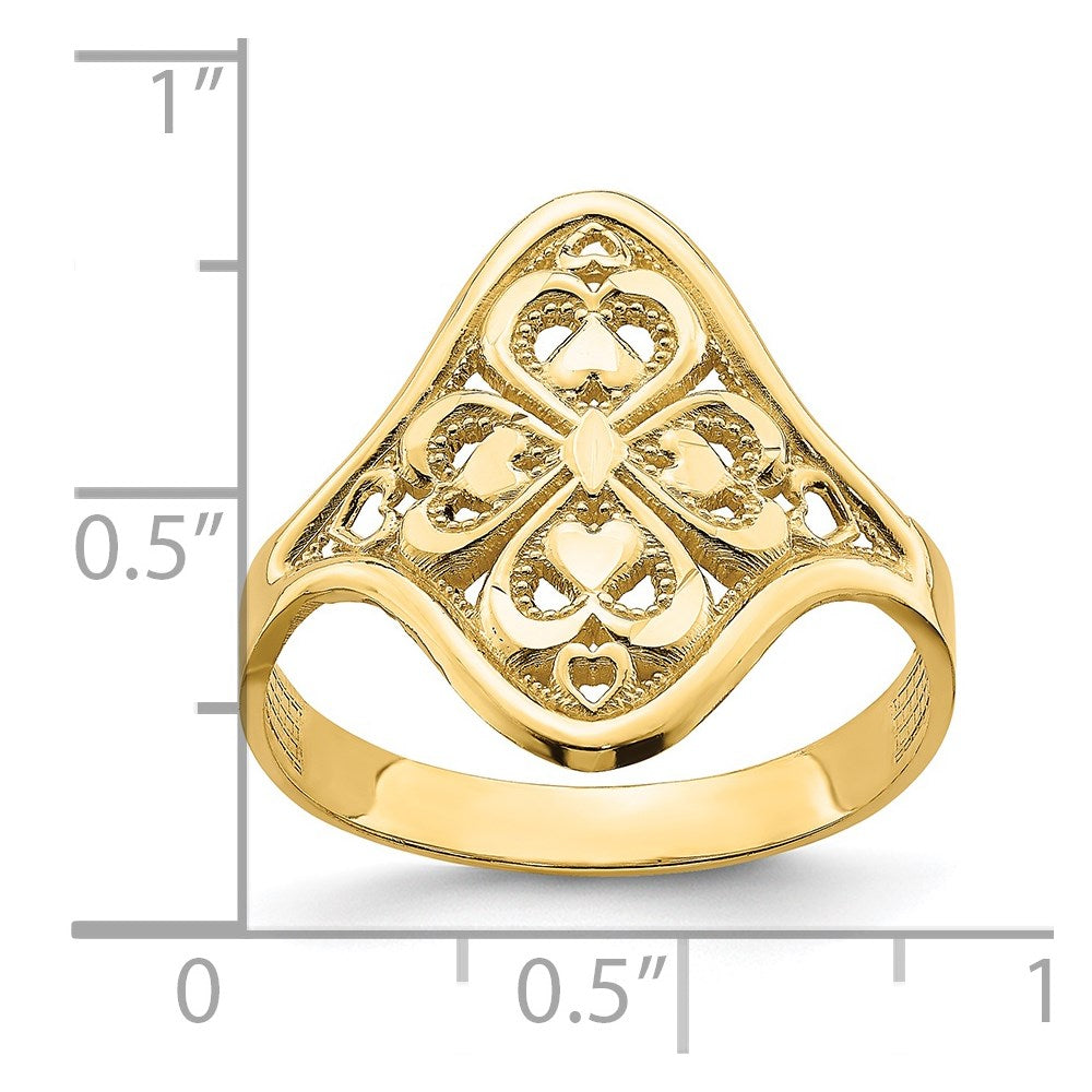 14K Yellow Gold Diamond-cut Filigree Ring