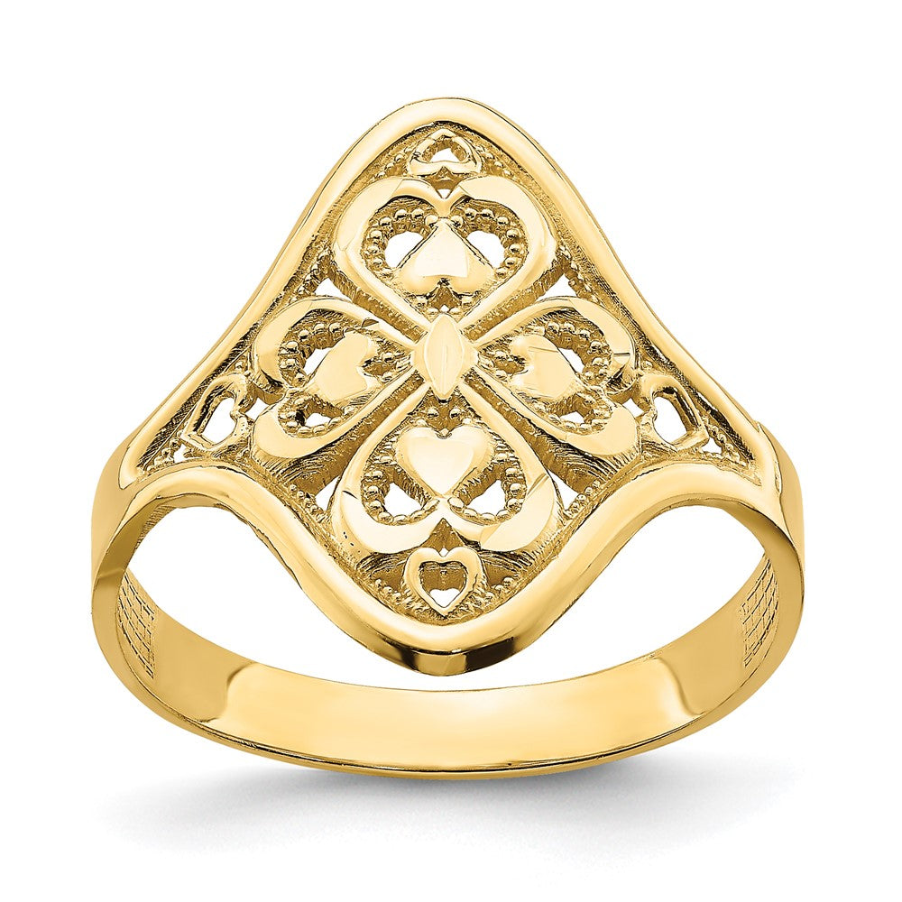 14K Yellow Gold Diamond-cut Filigree Ring