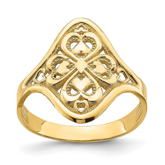 14K Yellow Gold Diamond-cut Filigree Ring