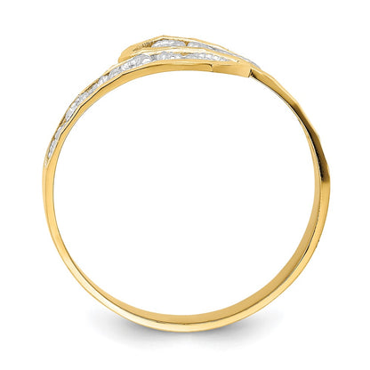 14k Yellow Gold w/Rhodium Diamond-Cut By-Pass Ring