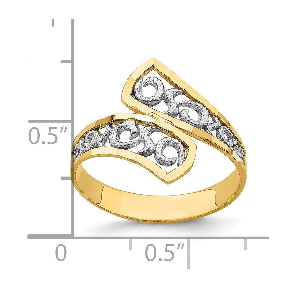 14k Yellow Gold w/Rhodium Diamond-Cut By-Pass Ring