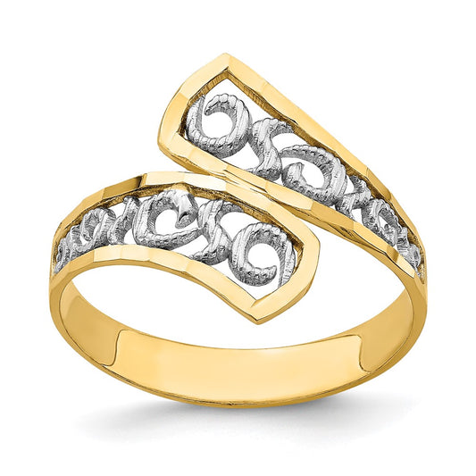 14k Yellow Gold w/Rhodium Diamond-Cut By-Pass Ring