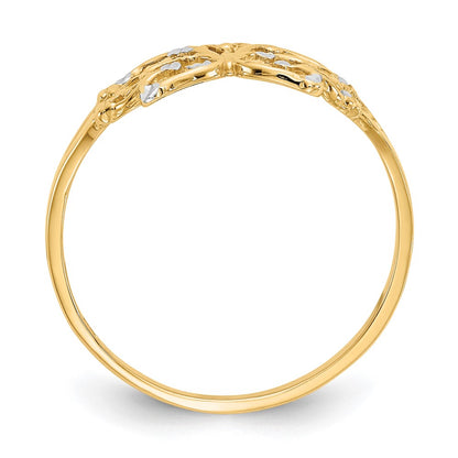 14k Yellow Gold w/ Rhodium Diamond-cut Butterfly Ring