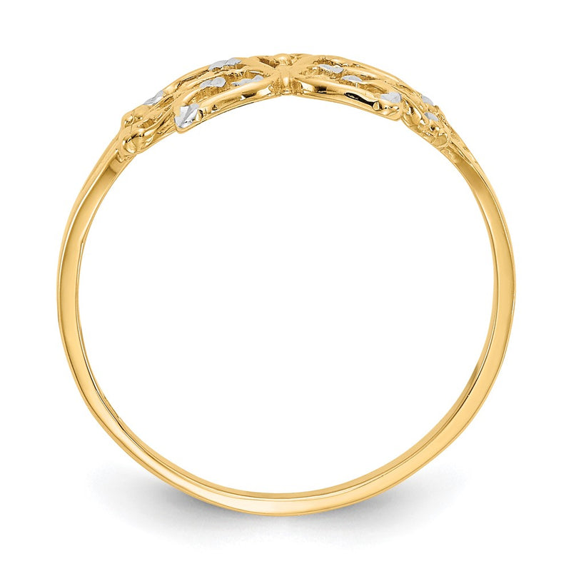 14k Yellow Gold w/ Rhodium Diamond-cut Butterfly Ring