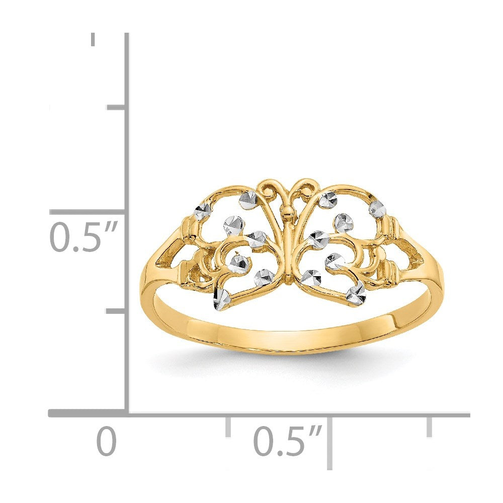 14k Yellow Gold w/ Rhodium Diamond-cut Butterfly Ring